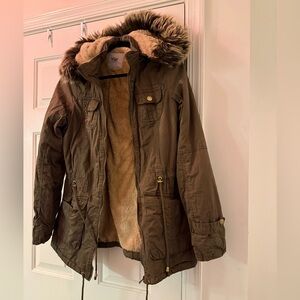 Brown Fur-Lined Parka Coat
